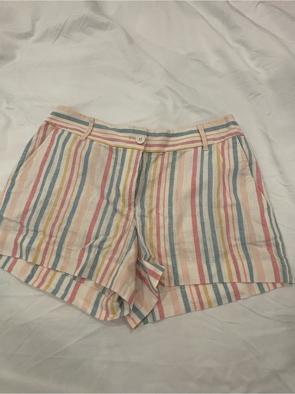 LOFT Pastel Multi-Striped Linen-Blend Shorts
